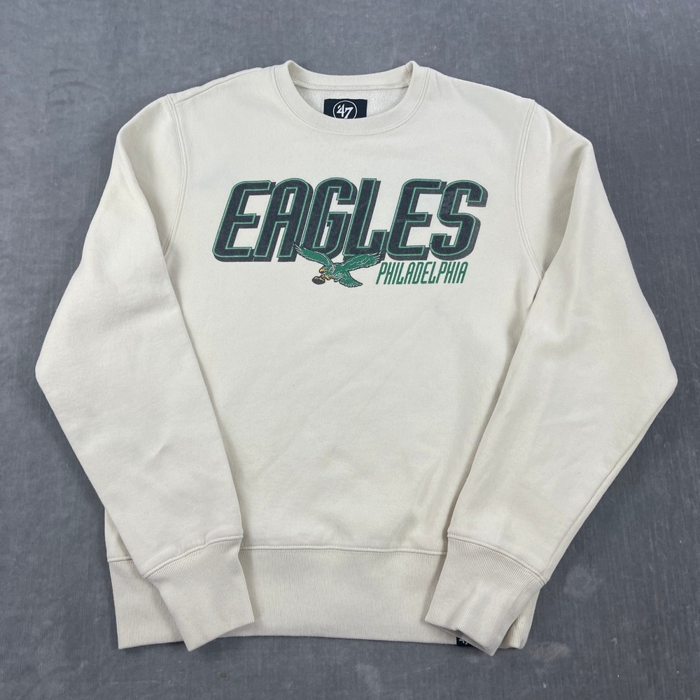 Philadelphia Eagles '47 Brand Mens Small Cream Sweatshirt Graphic Crewneck